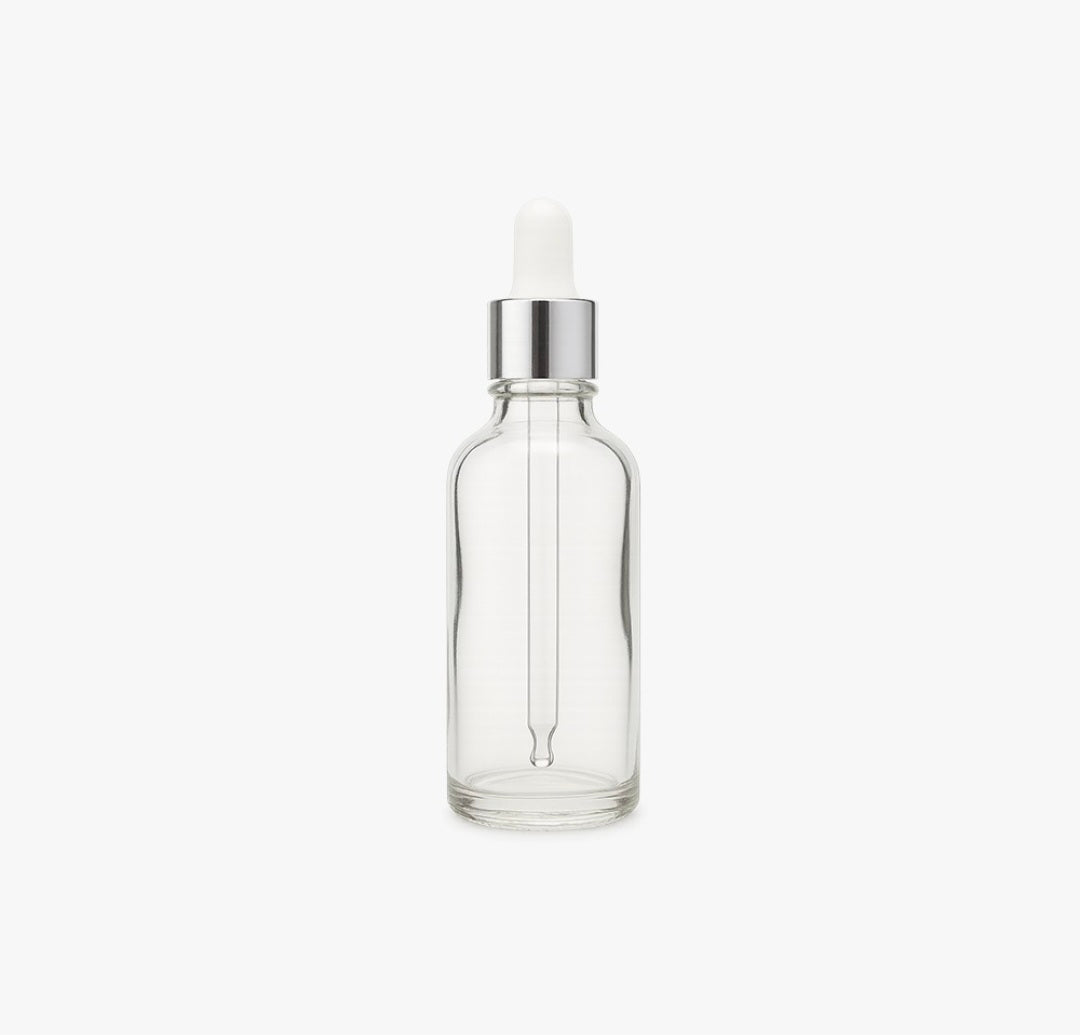 30ml Clear Glass Serum Bottle with Silver Dropper
