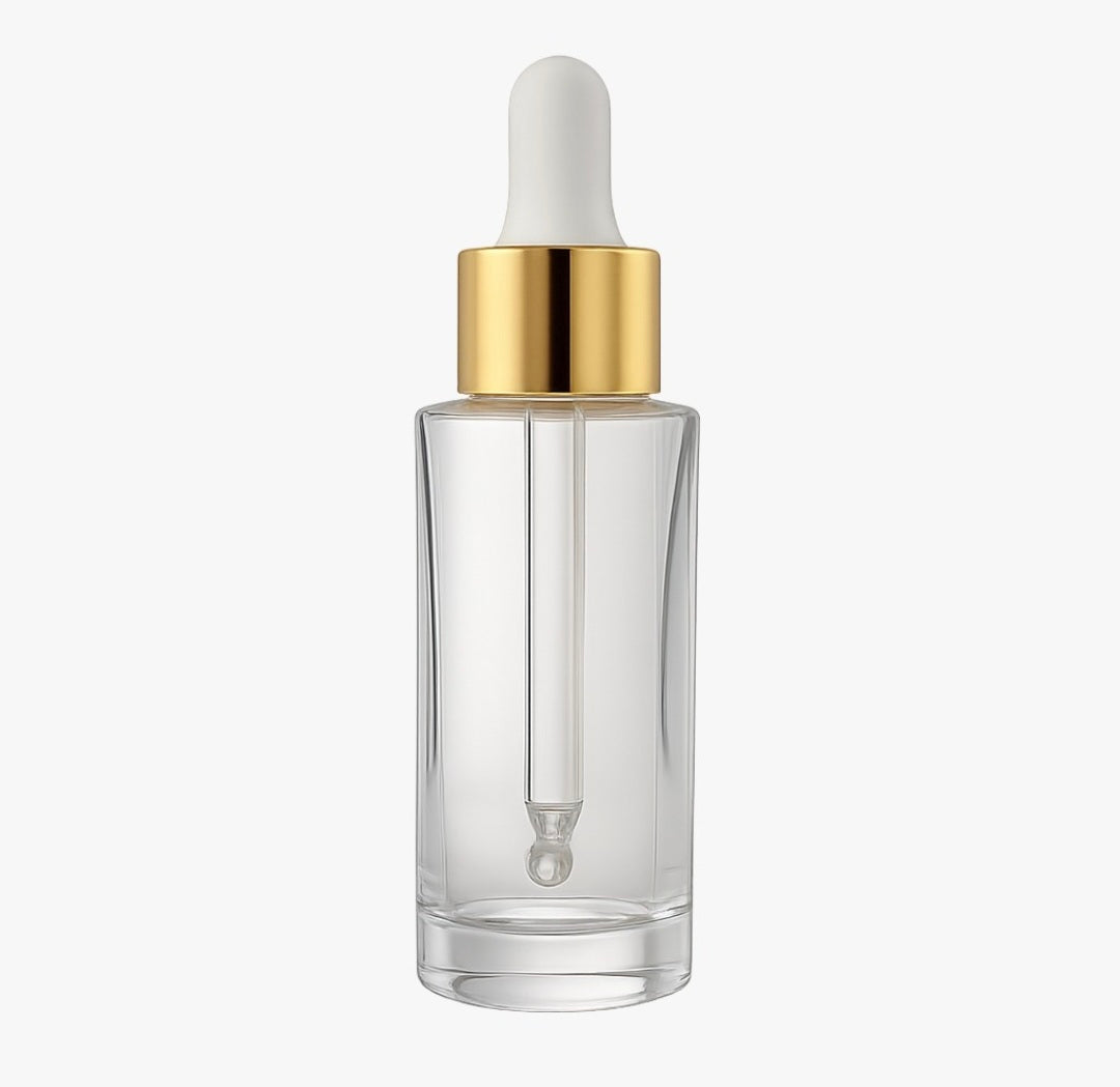 30ml Flat Shoulder Glass Serum Bottle with Gold Dropper