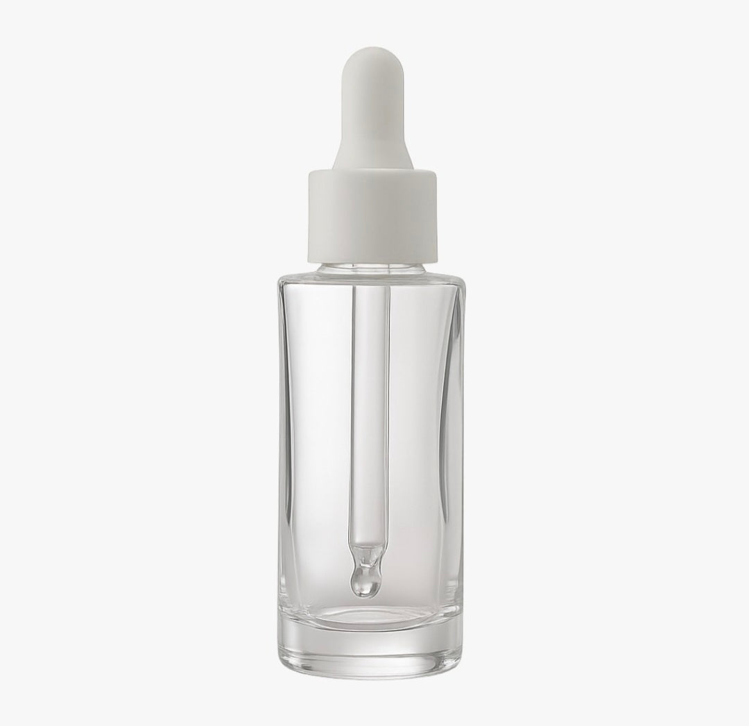 30ml Flat Shoulder Glass Serum Bottle with White Dropper