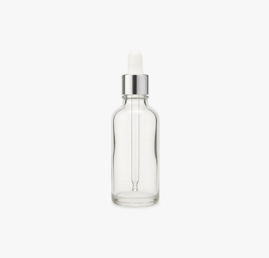 30ml Clear Glass Serum Bottle with Silver Dropper