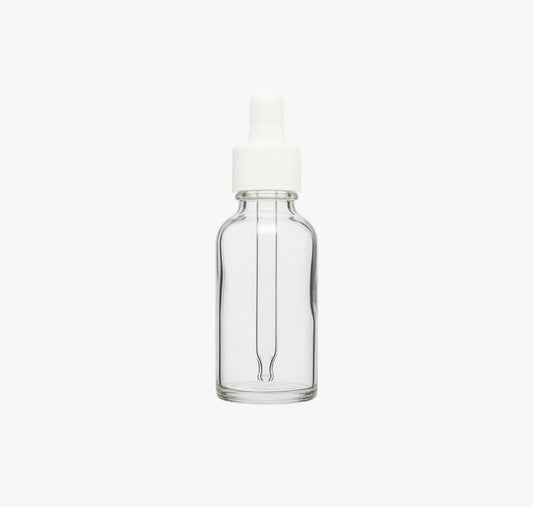 30ml Clear Glass Serum Bottle with White Dropper