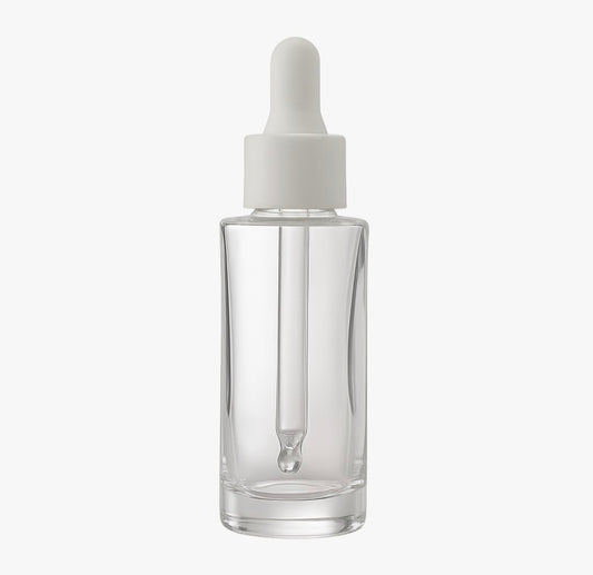 30ml Flat Shoulder Glass Serum Bottle with White Dropper